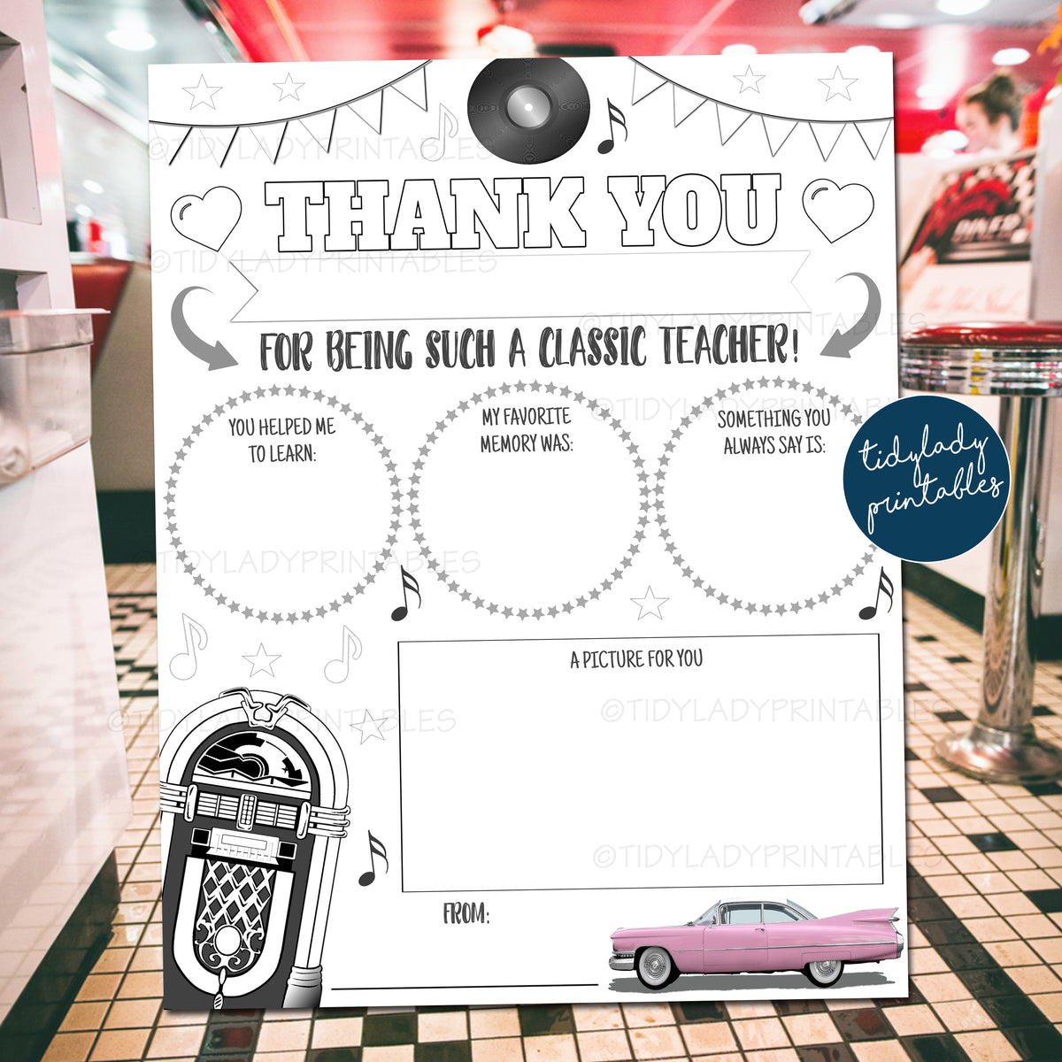 1950s Theme Teacher Appreciation Worksheet Gift From Student — TidyLady ...