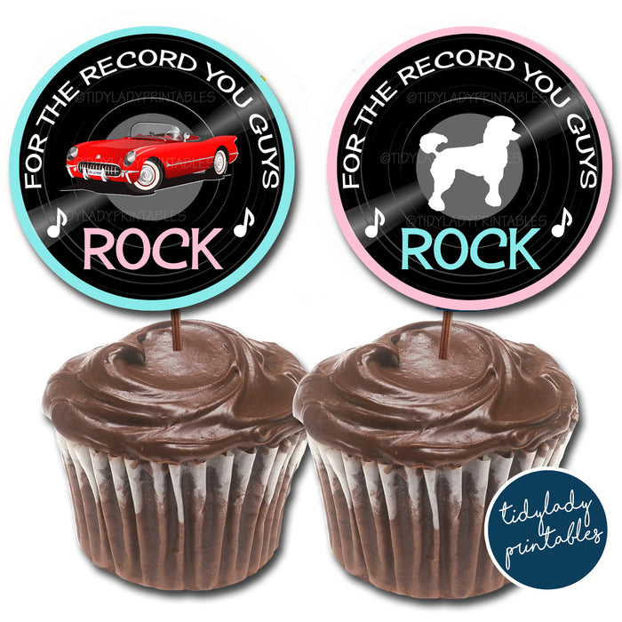 1950s Diner Theme Vinyl Record Teacher Appreciation Printable Cupcake Toppers