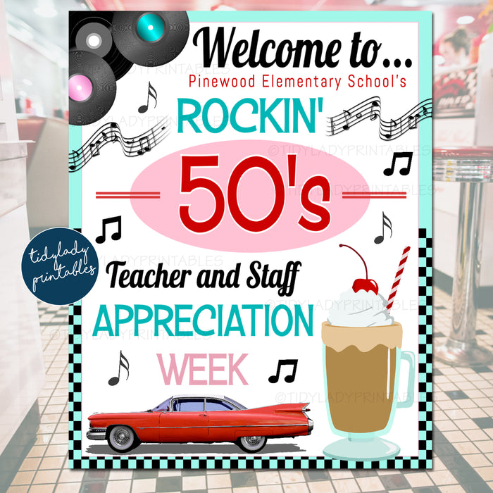 1950s Theme Teacher Appreciation Week Printable Party Set