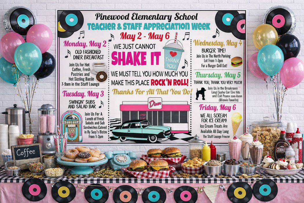 1950's Diner Themed Teacher Appreciation Week Itinerary Poster Printable
