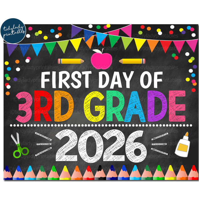 First Day of Third Grade 2026 Back to School Sign