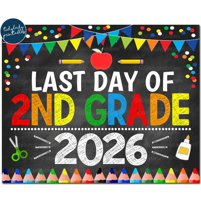 Last Day of Second Grade 2026, Printable End of School Chalkboard Sign, Primary Colors Boy Confetti, 2nd Grade Digital Instant Download