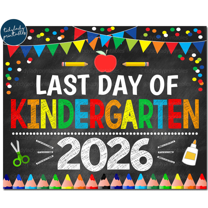 Last Day of Kindergarten 2026, Printable End of School Chalkboard Sign, Primary Colors Boy Banner Confetti, Digital Instant Download
