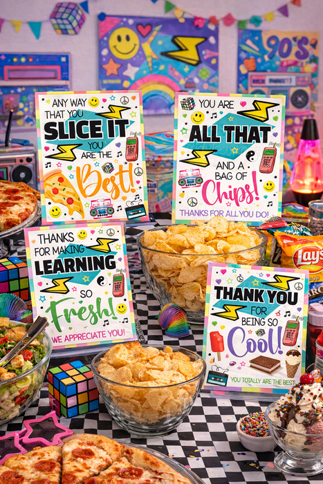 80s 90s Theme Staff Teacher Appreciation Printable Decor Signs