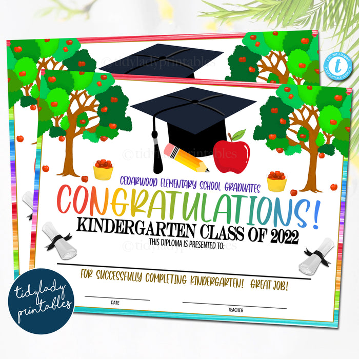 Apple Tree Theme Graduation Ceremony Certificate Diploma Template Kindergarten, Any Grade Elementary School, Preschool Graduate, EDITABLE TEMPLATE