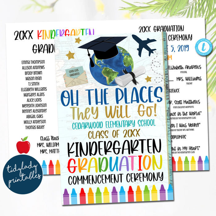 Oh The Places You'll Go World Travel Theme Graduation Ceremony Set, Certificate Diploma Invite and Program Templates, Any Grade EDITABLE TEMPLATE