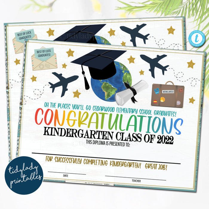 Oh The Places You'll Go World Travel Theme Graduation Ceremony Set, Certificate Diploma Invite and Program Templates, Any Grade EDITABLE TEMPLATE