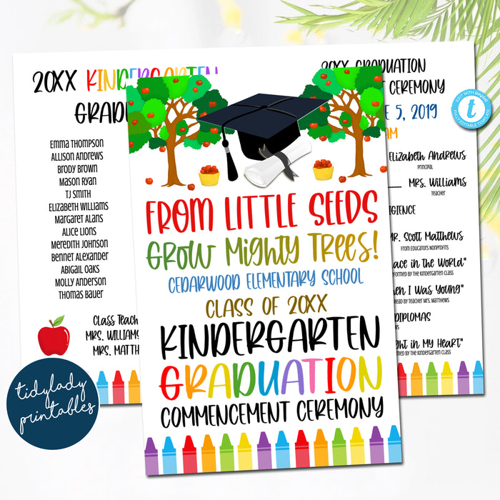 From Little Seeds Grow Mighty Trees Theme Graduation Ceremony Set, Certificate Diploma Invite and Program Templates, Any Grade EDITABLE TEMPLATE