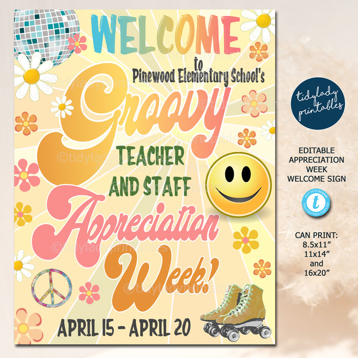 Retro Groovy Theme Appreciation Week Welcome Poster Printable Template