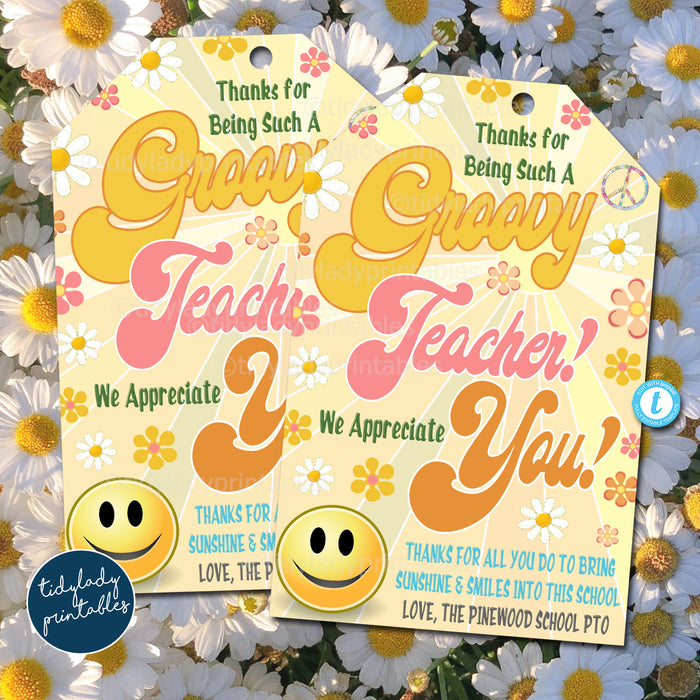 Retro Groovy Theme Printable Gift Tags, Staff Teacher Appreciation Thank You Idea