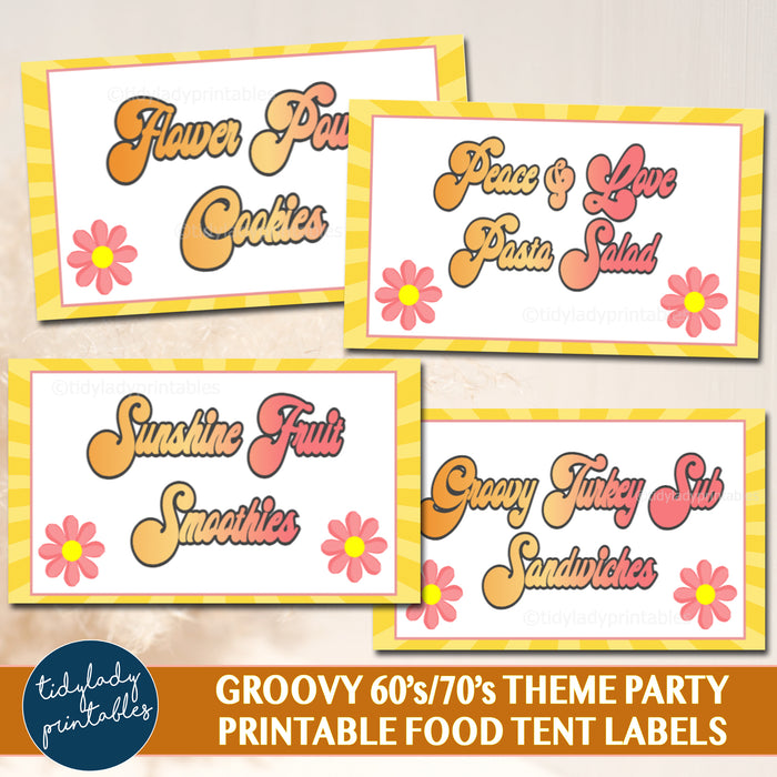 Retro Groovy 60s 70s Party Theme Printable Food Tent Labels