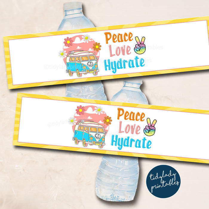 Groovy 60s 70s Theme Party Printable Water Bottle Labels