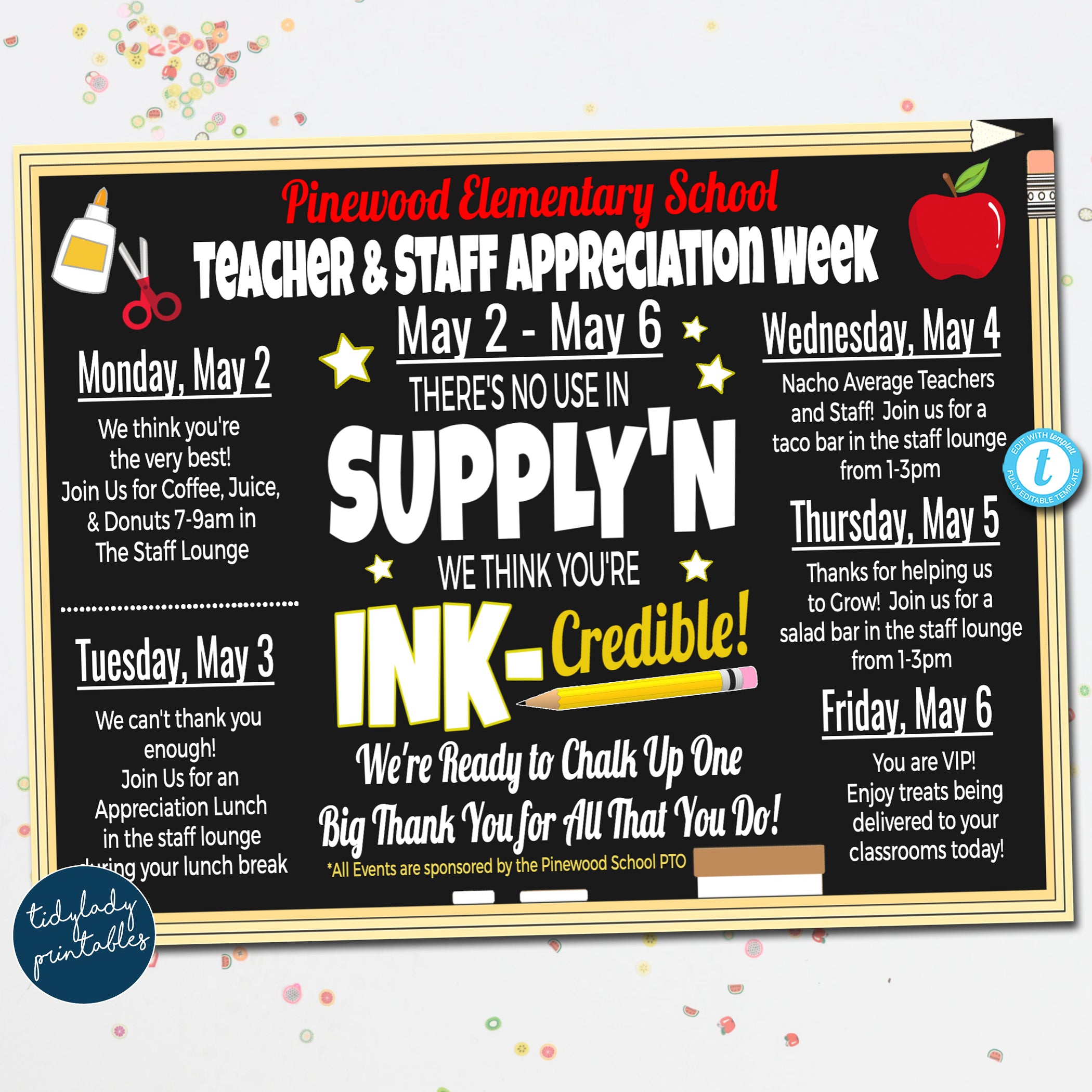 Teacher and Staff Appreciation Week Itinerary Template — TidyLady ...