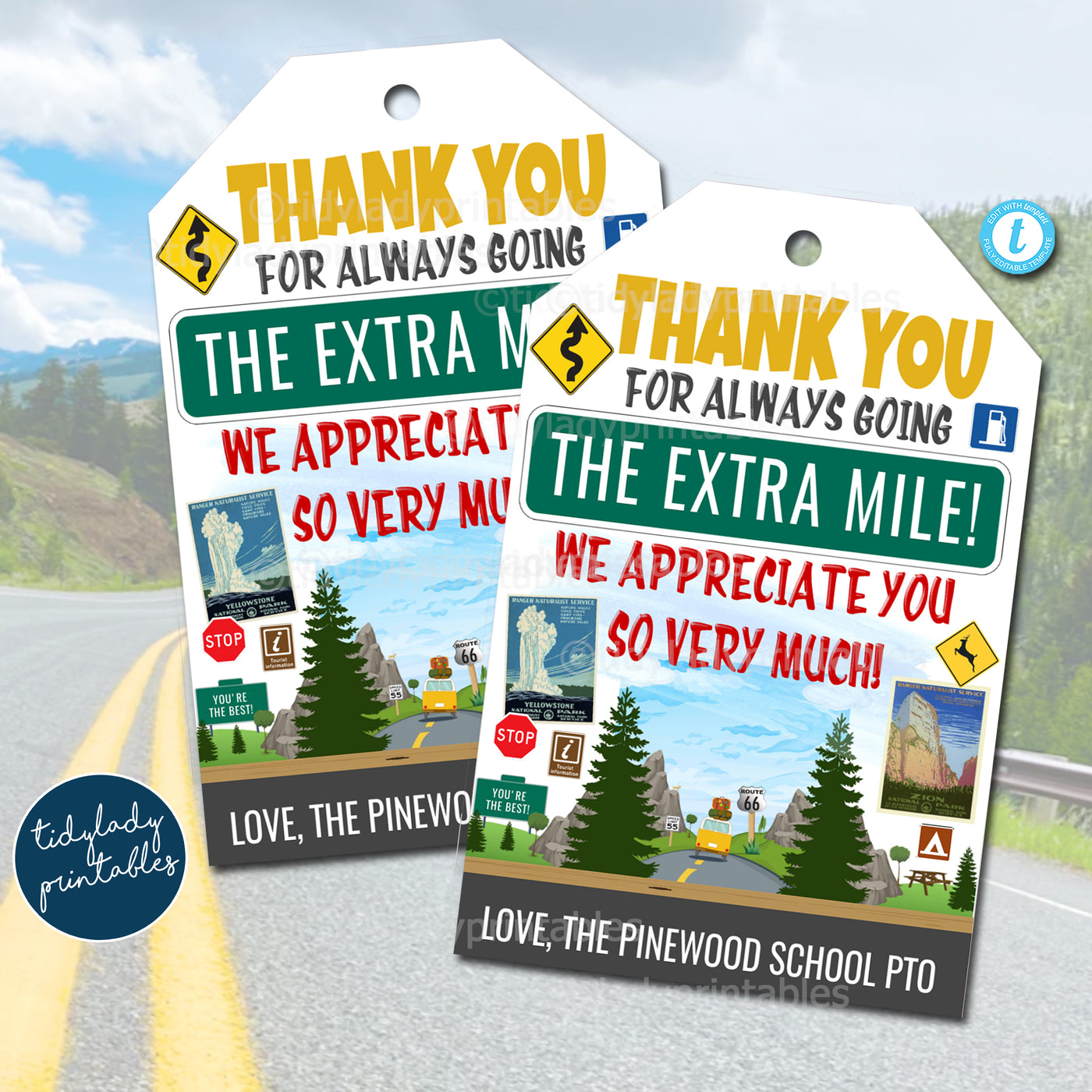 Road Trip Theme Staff Teacher Appreciation Week Gift Tags — Tidylady 