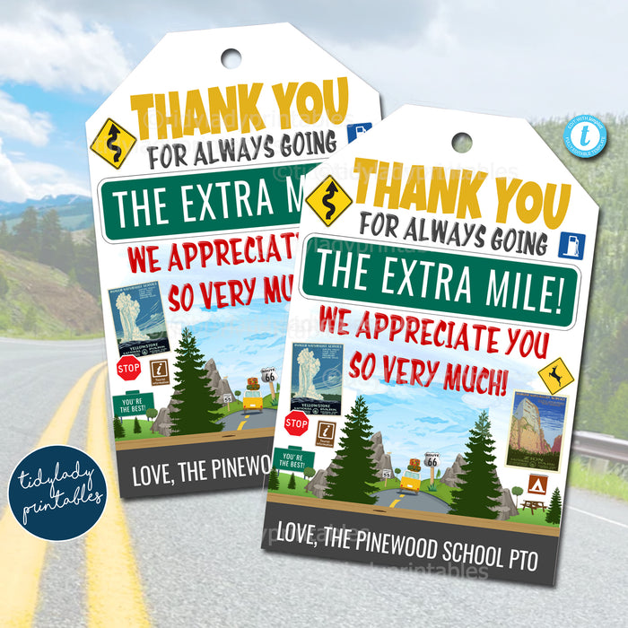 Road Trip Theme Printable Gift Tags, Staff Teacher Appreciation Thank You Idea