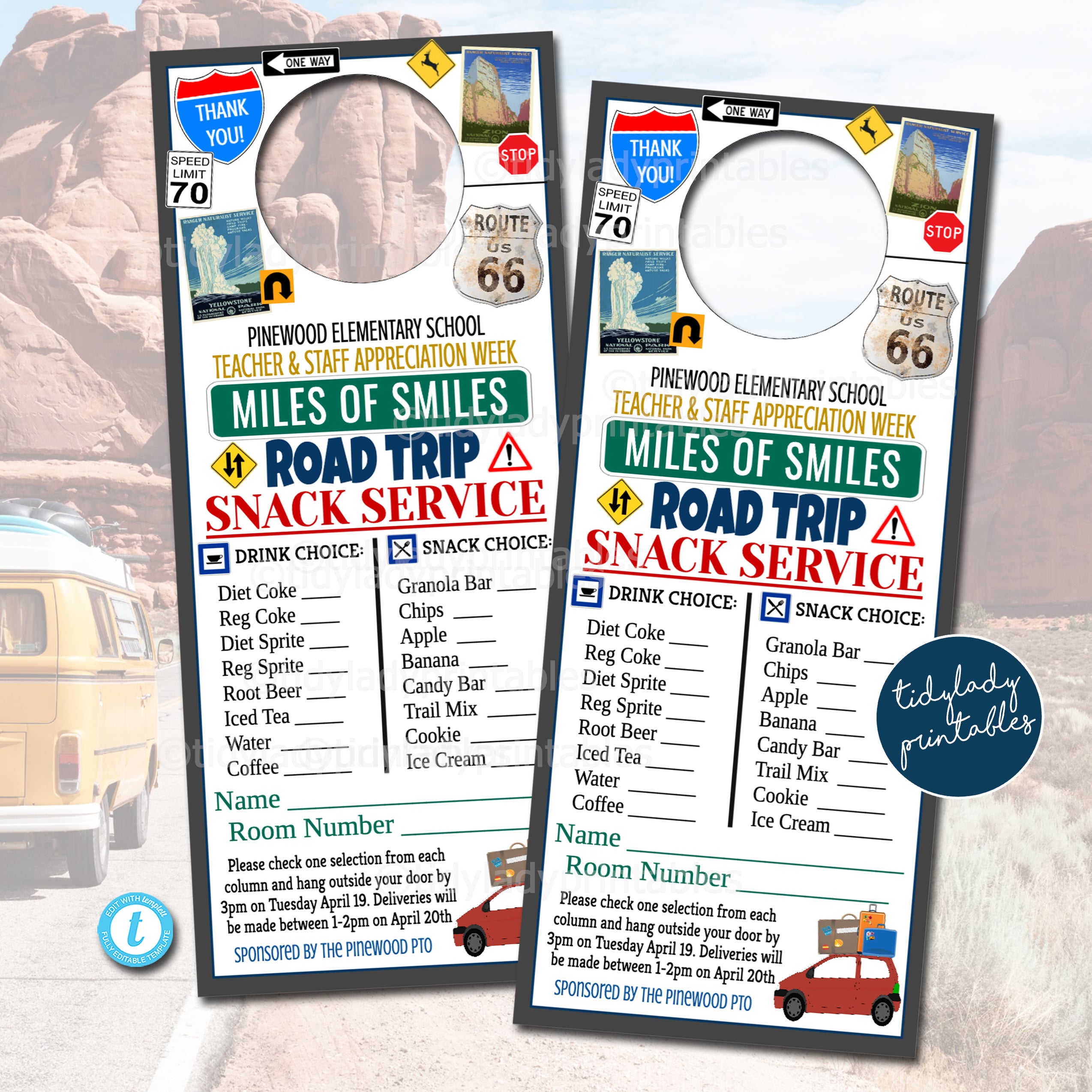 Road Trip Theme Teacher Appreciation Week Printable Party Set ...