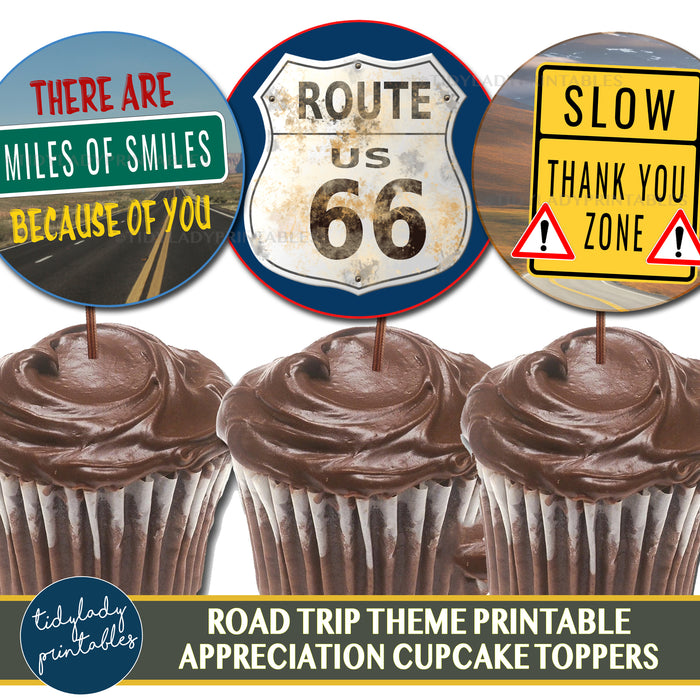 Road Trip Theme Teacher Appreciation Week Printable Cupcake Toppers
