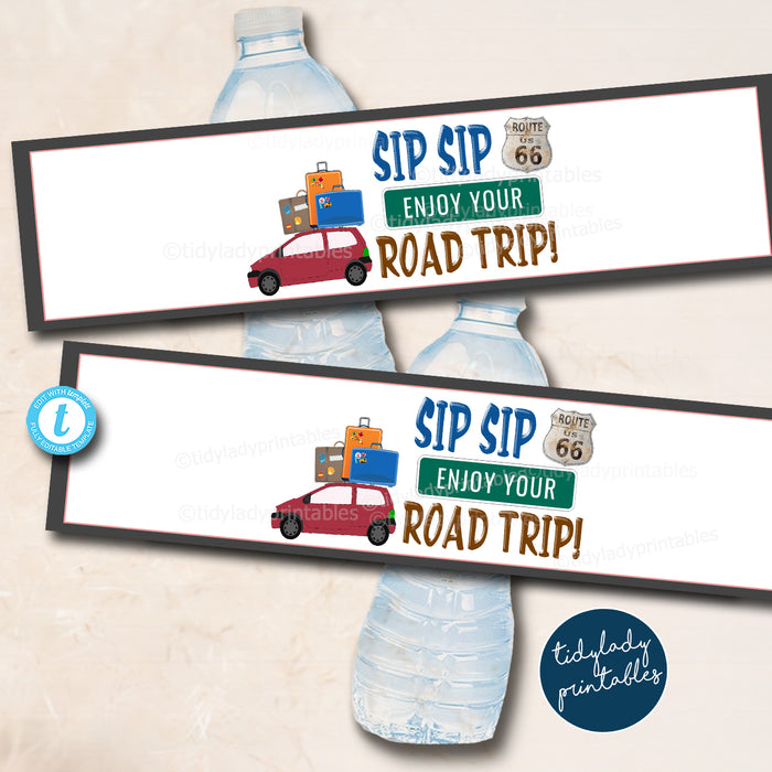 Road Trip Theme Party Printable Water Bottle Labels