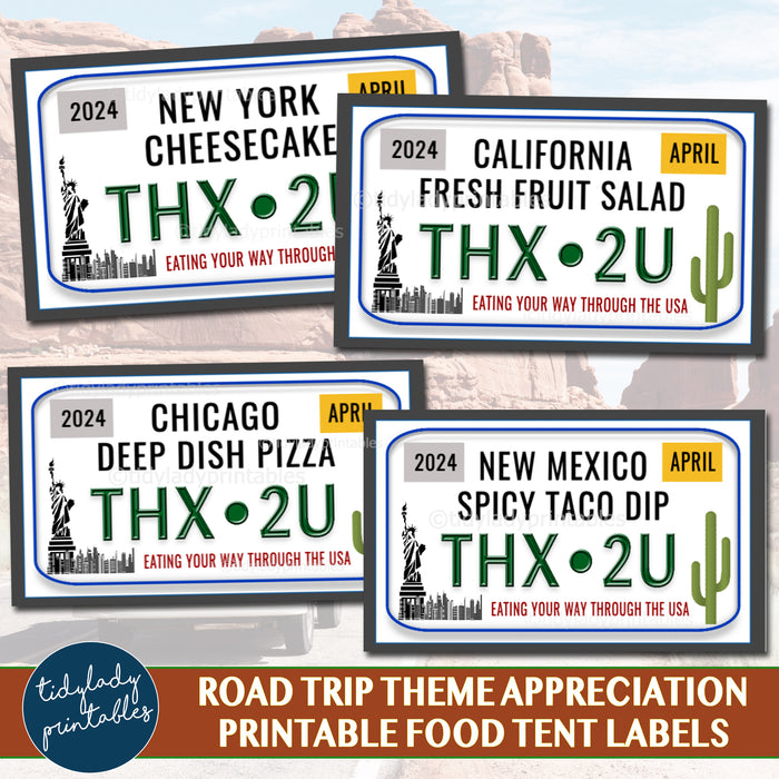 Road Trip Theme Teacher Appreciation Week Printable Food Tent Labels