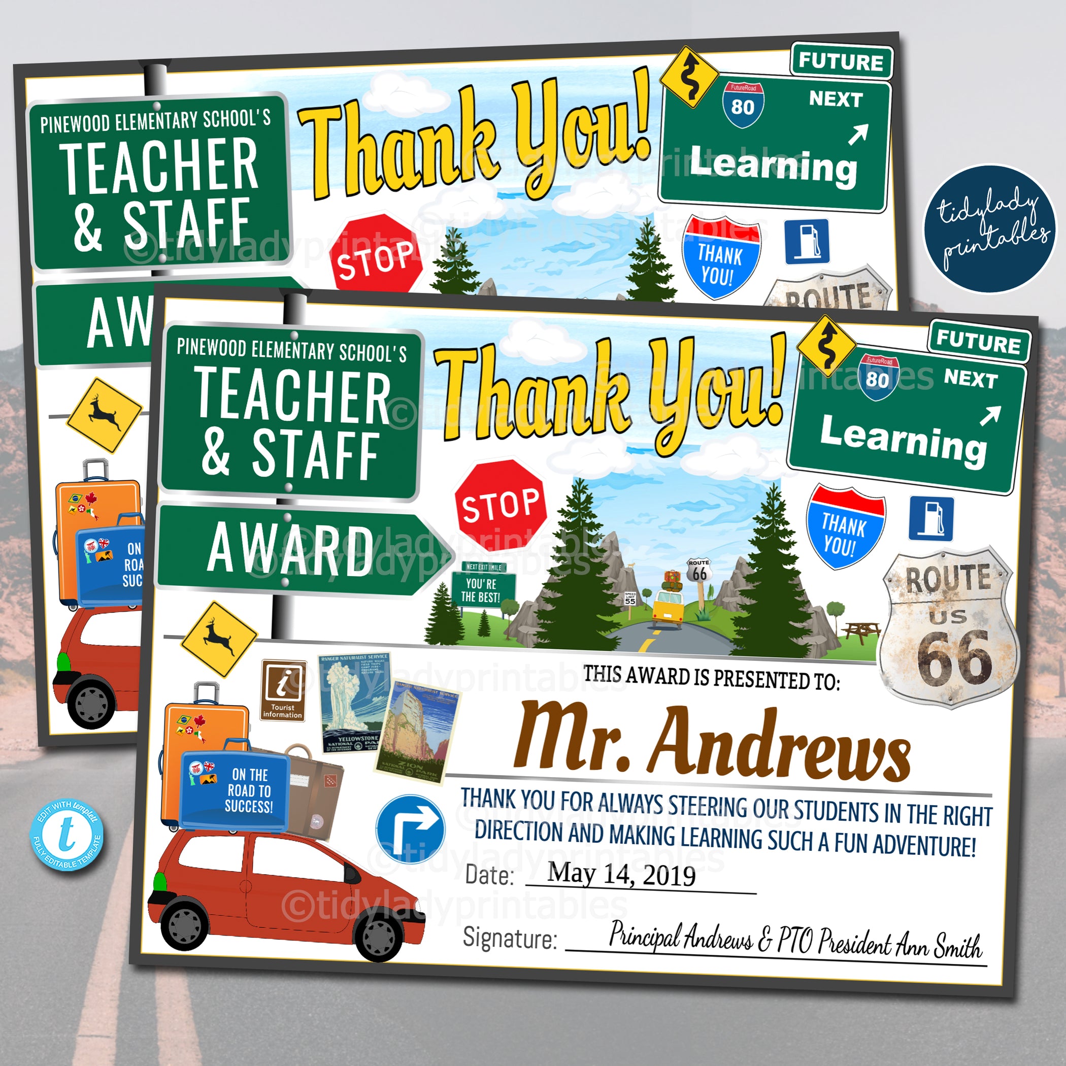 Road Trip Theme Staff And Teacher Appreciation Week Awards — TidyLady ...