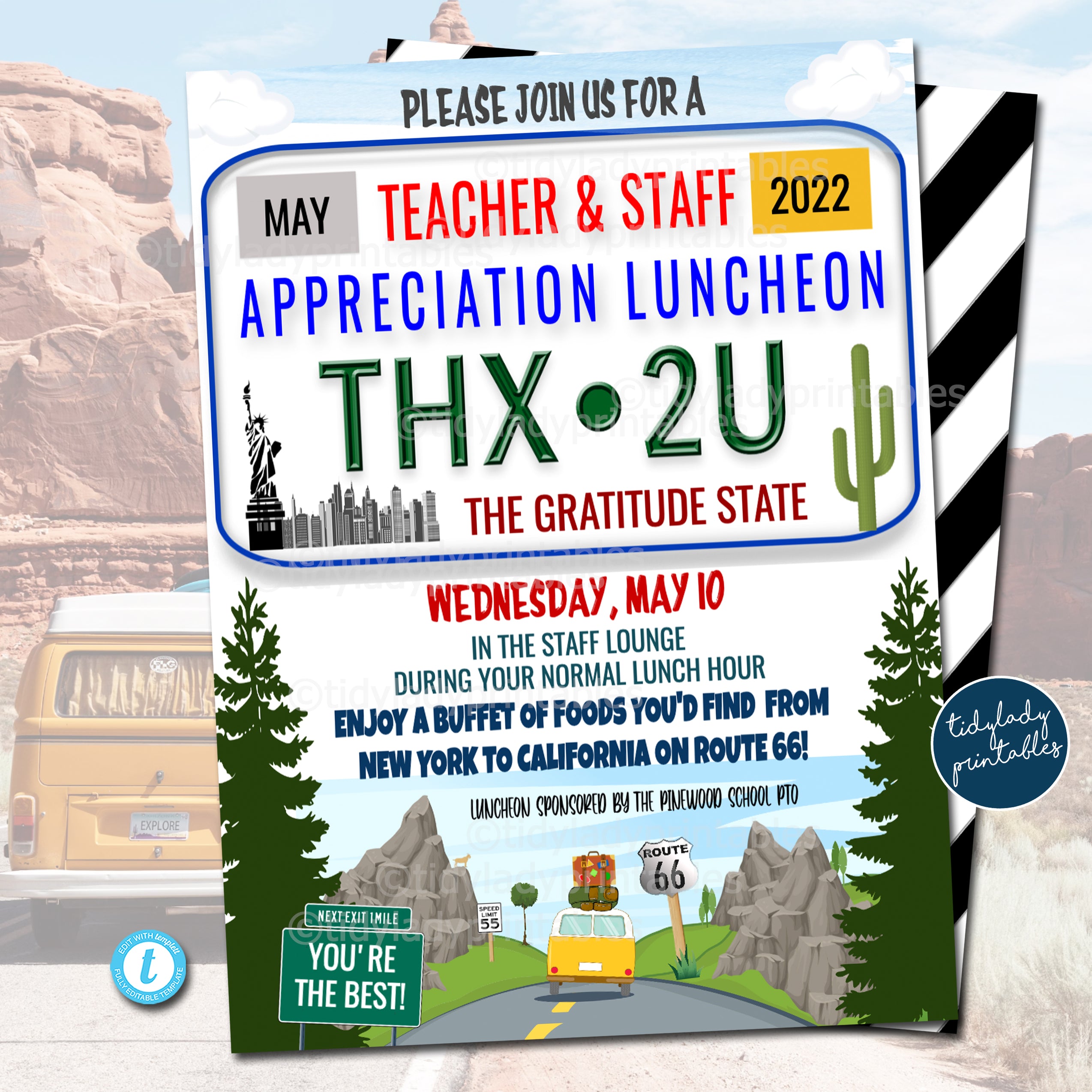 Road Trip Theme Teacher Appreciation Week Printable Party Set ...