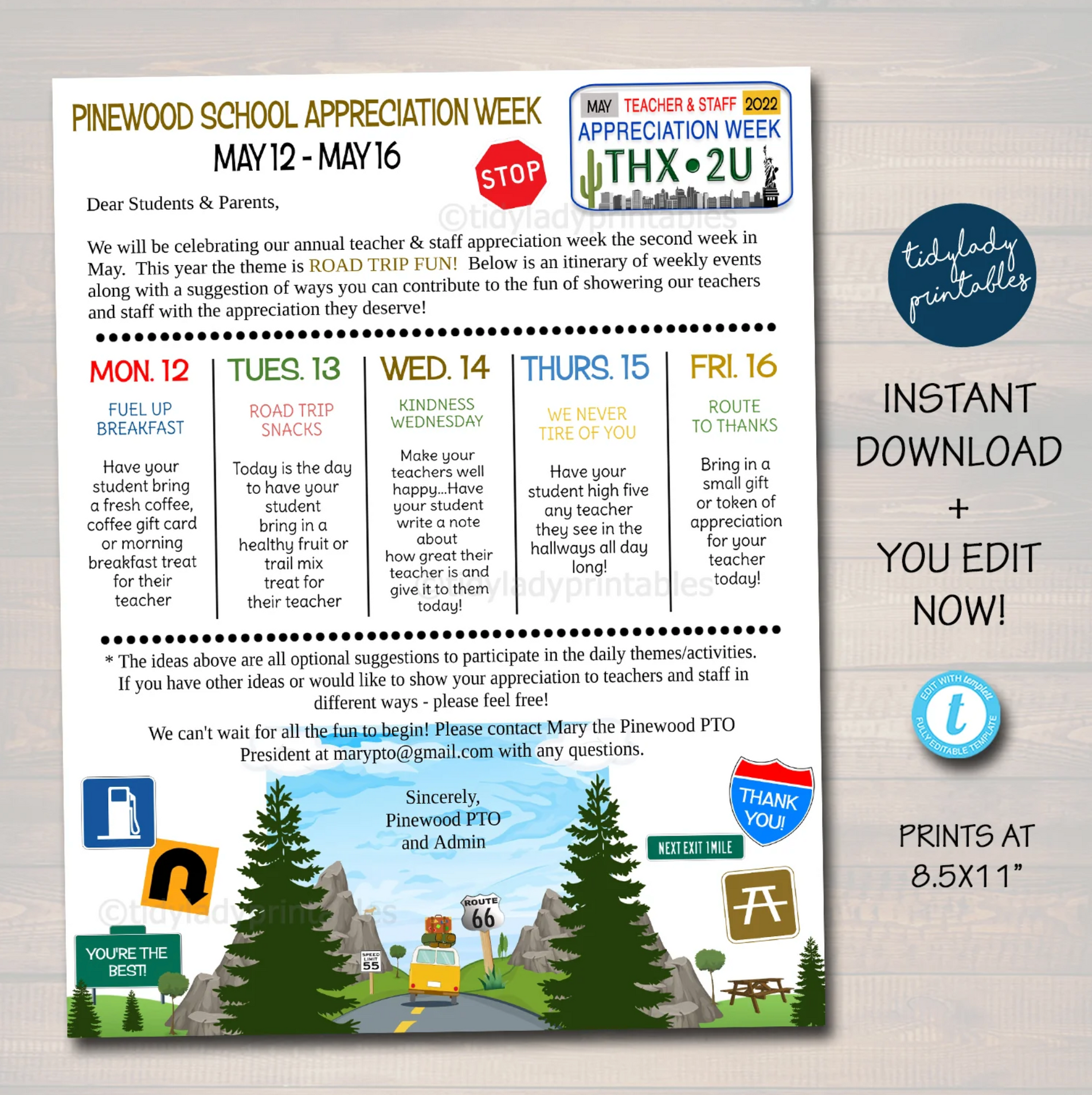 Road Trip Theme Teacher Appreciation Week Printable Party Set ...