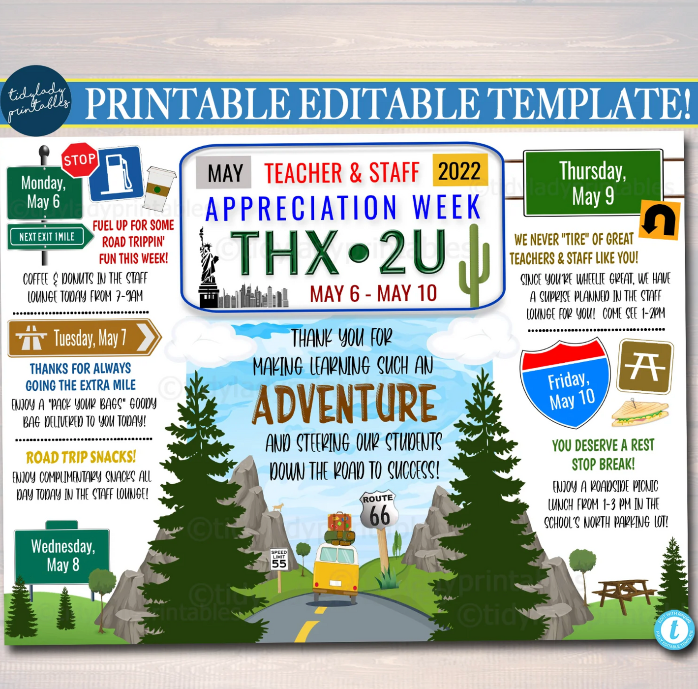 Road Trip Theme Teacher Appreciation Week Printable Party Set ...