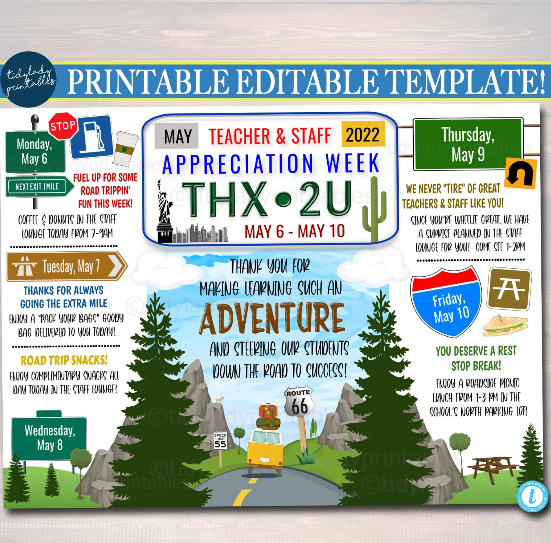 Road Trip Theme Teacher Appreciation Week Printable Party Set ...