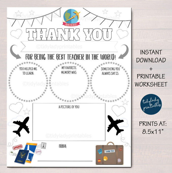 World Travel Map Themed Teacher Appreciation Week Printable Party Set