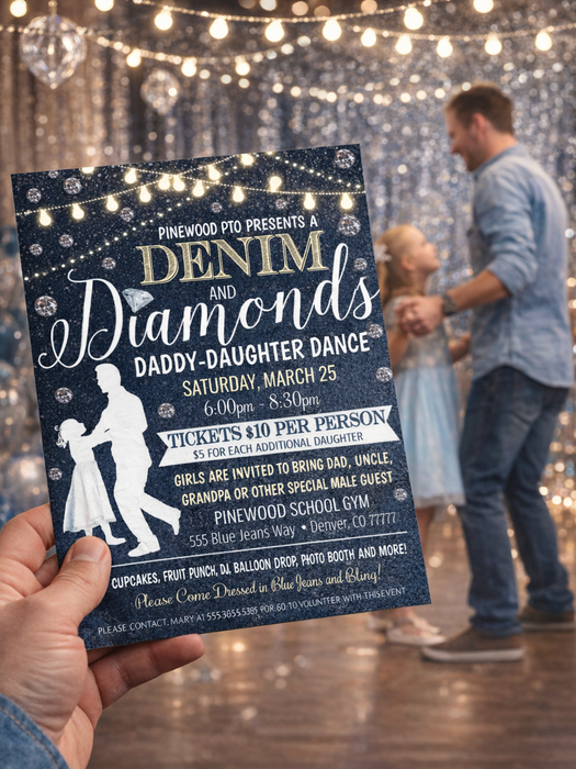 Daddy Daughter Dance, Denim and Diamonds Blue Jeans and Bling Theme