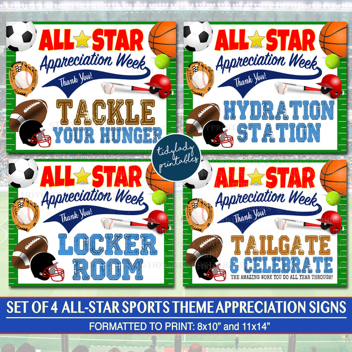 All Star Sports Theme Appreciation Week Printable Decor Signs
