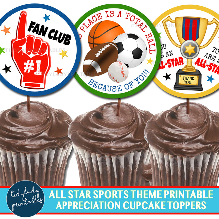 All Star Sports Theme Appreciation Printable Cupcake Toppers