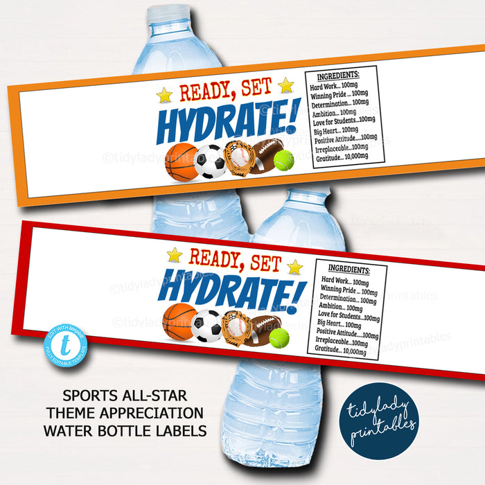 All Star Sports Theme Teacher Appreciation Week Printable Water Bottle Labels