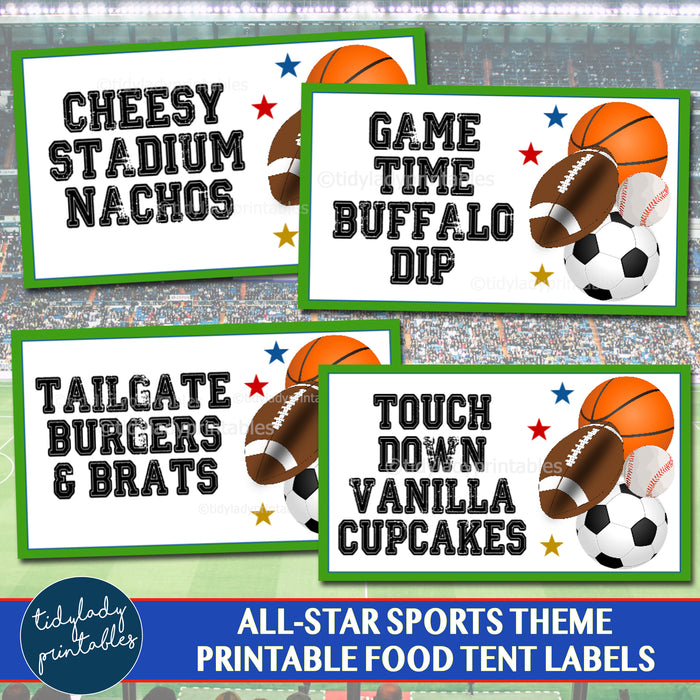 All Star Sports Party Theme Printable Food Tent Labels