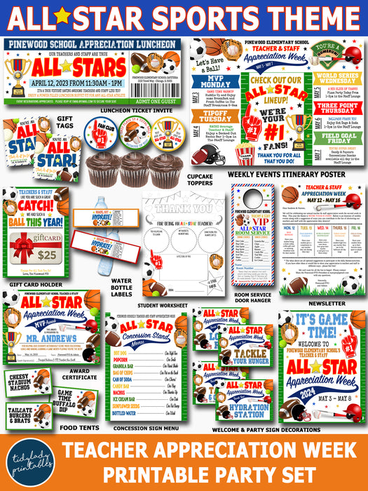 All Star Sports Theme Teacher and Staff Appreciation Week Printable Party Set