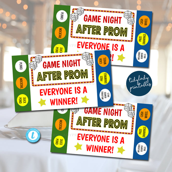 After Prom Game Night Flyer Ticket Punchcard Set School Event Party Template Set