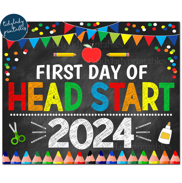 First Day of Head Start 2024, Printable Back to School Chalkboard Sign, Primary Colors Boy Banner Confetti, Digital Instant Download