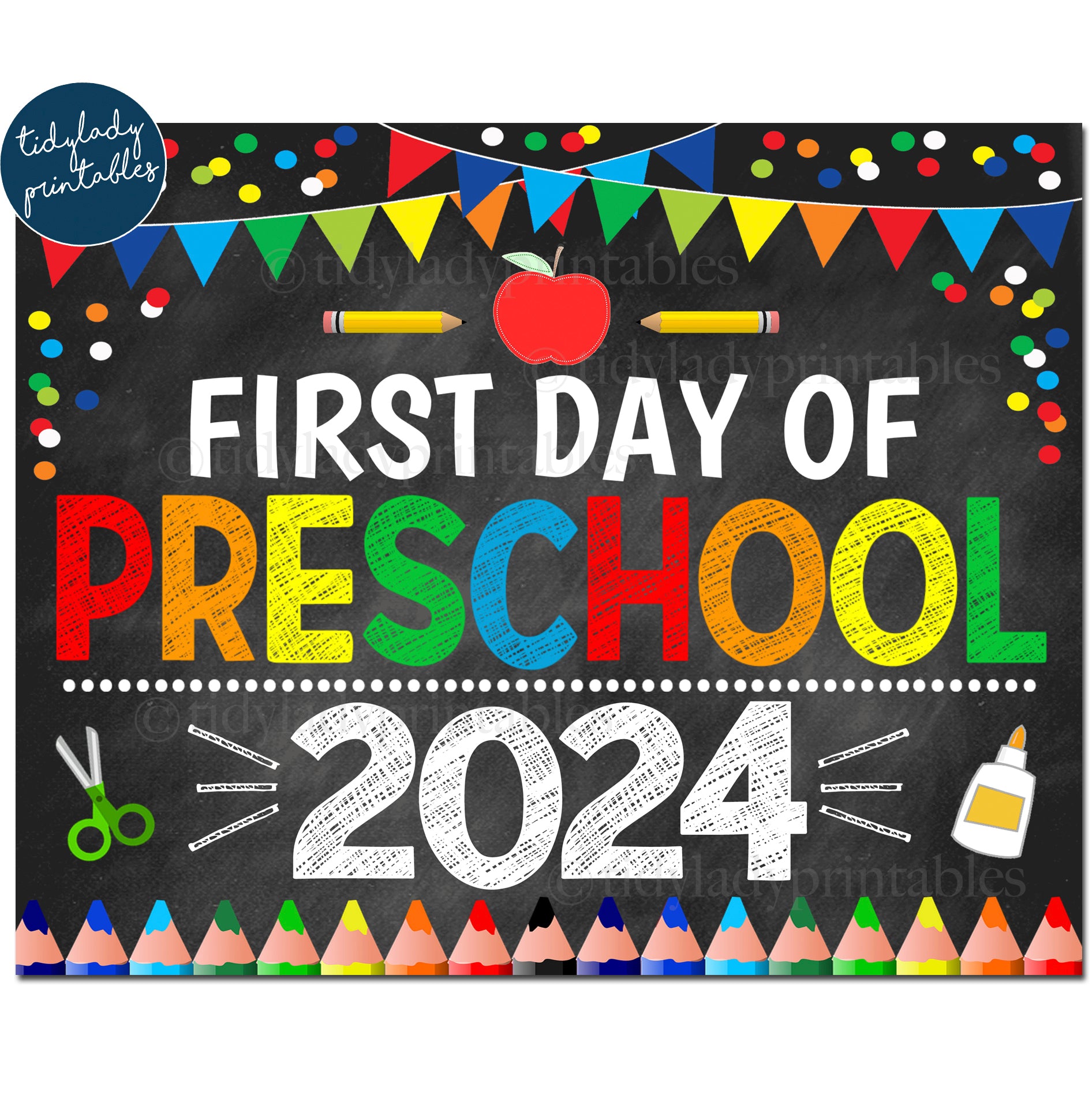First Day of Preschool 2024 School Sign | TidyLady Printables for Free Printable First Day Of Preschool Sign Printable