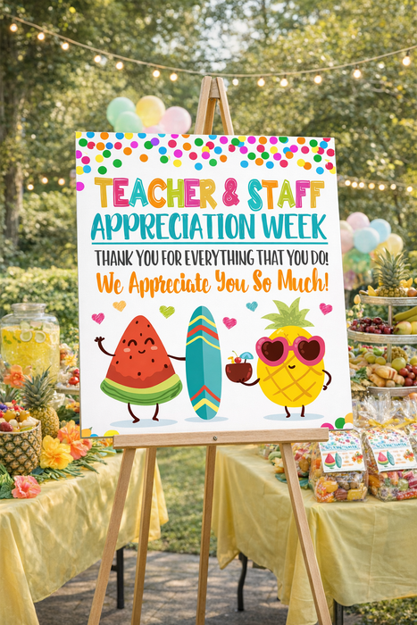 Tropical Luau Fruit Theme Teacher Appreciation Week Party Set, EDITABLE TEMPLATES