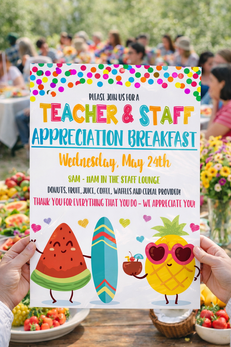Tropical Luau Fruit Theme Teacher Appreciation Week Party Set, EDITABLE TEMPLATES