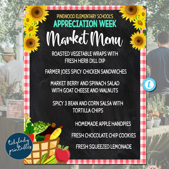 Farmers Market Theme Teacher Appreciation Week Printable Party Set