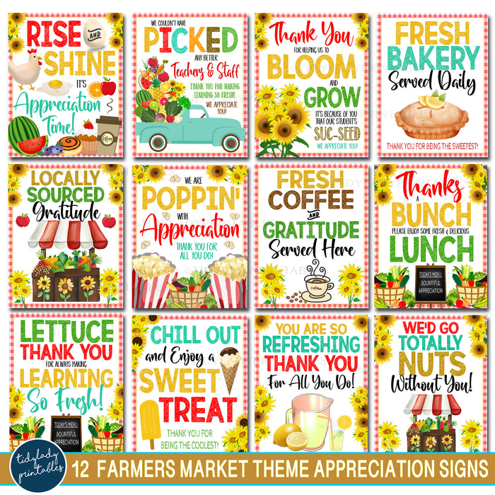 Farmers Market Theme Teacher Appreciation Signs, Thank You Party Decor Printables