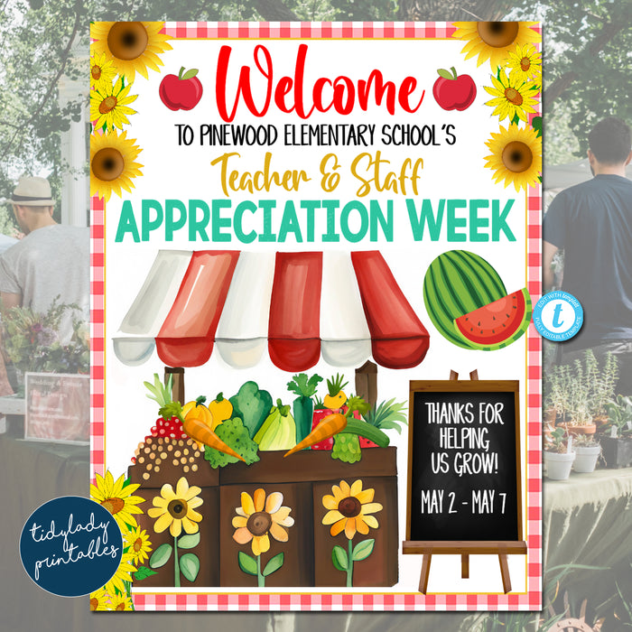 Farmers Market Theme Teacher Appreciation Week Printable Welcome Sign