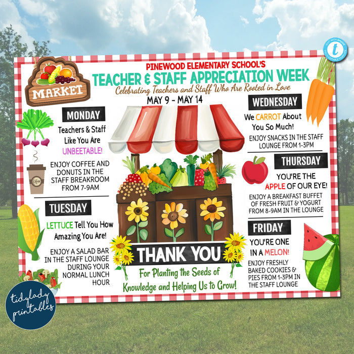 Farmers Market Theme Teacher Appreciation Week Printable Party Set