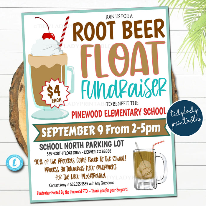 Root Beer Float Fundraiser Flyer, Ice Cream Social Event Flyer, Church School pta pto, Editable Template