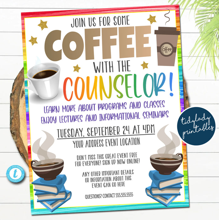 Coffee with the Counselor Flyer, School Pta Pto Event, Editable Template