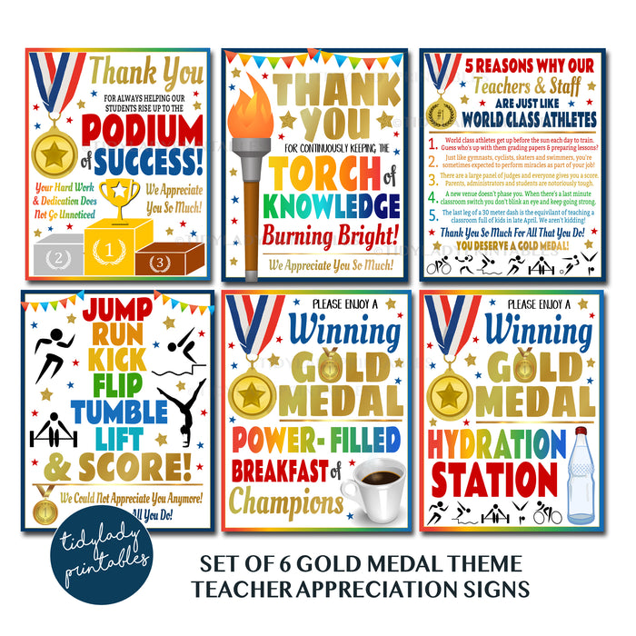 Gold Medal Theme Teacher Appreciation Printable Decor Signs