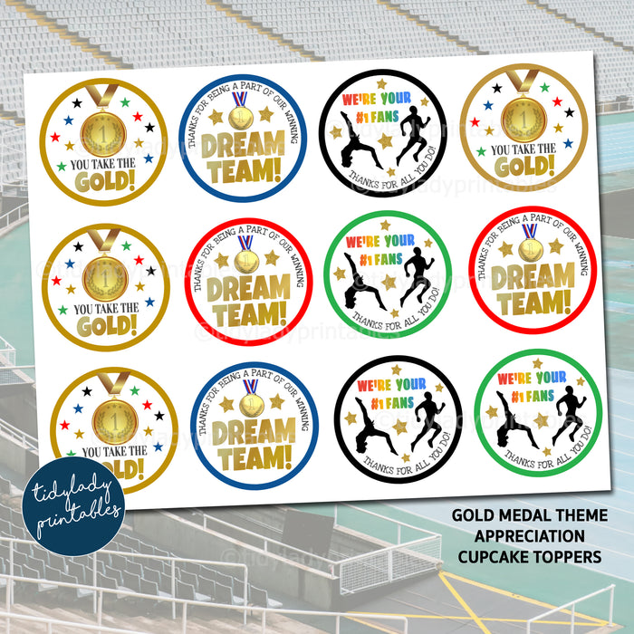 Gold Medal Theme Appreciation Printable Cupcake Toppers