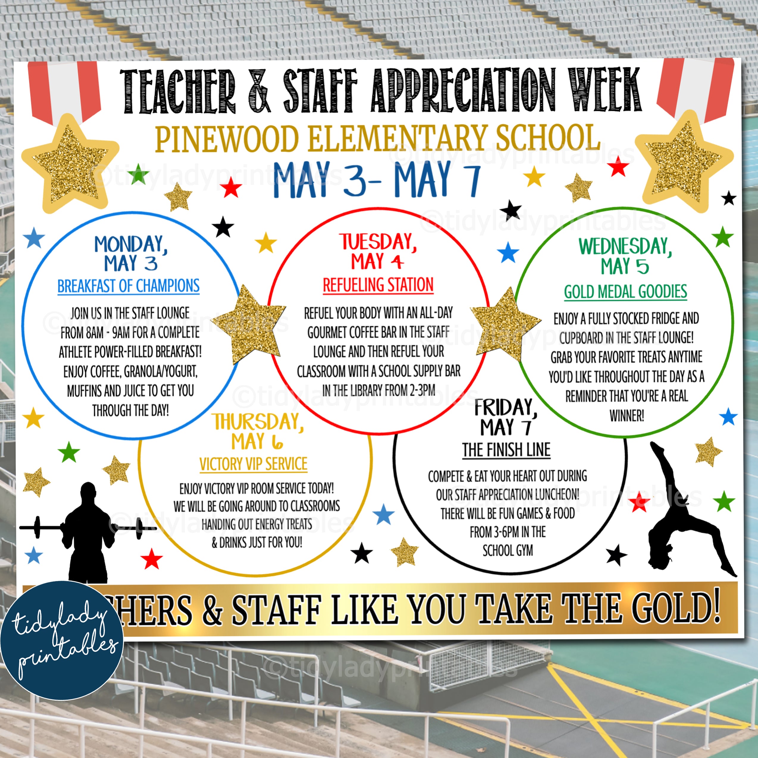 Gold Medal Theme Teacher Appreciation Week Printable Party Set ...