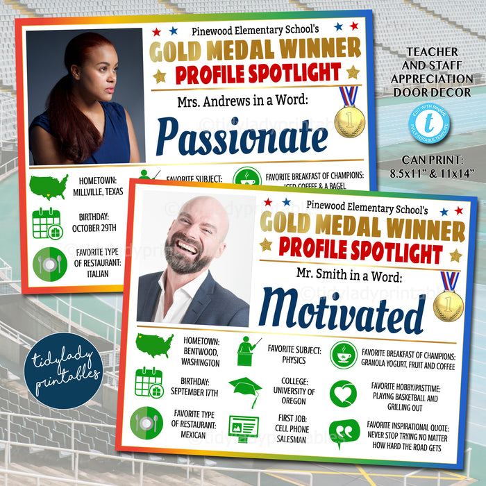 Gold Medal Theme Athlete Profile Teacher Staff Appreciation Week Poster Template